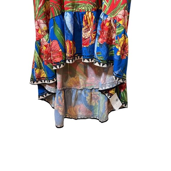 Flying Tomato Floral High-Low Dress With Tribal Trim & Flared Sleeves - Size 2x - Picture 3 of 7